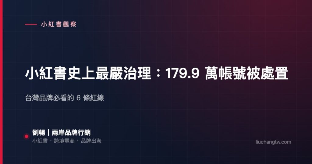 小紅書史上最嚴治理：179.9 萬帳號被處置 — 台灣品牌必看的 6 條紅線